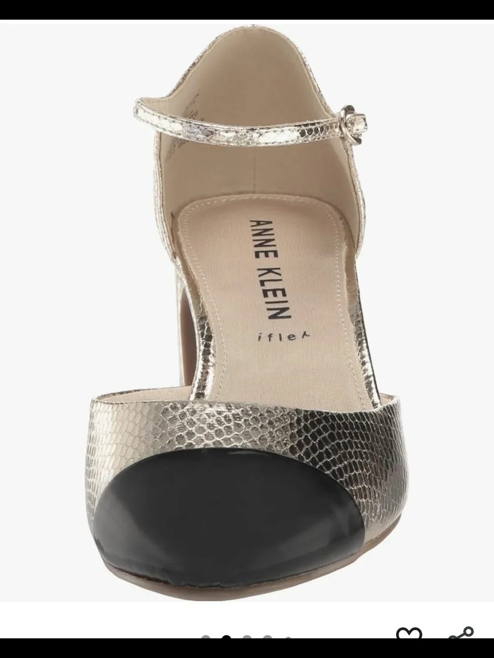 ANNE KLEIN  Metallic Gold and Black Cap-Toe Iflex  Ankle Strap Pump